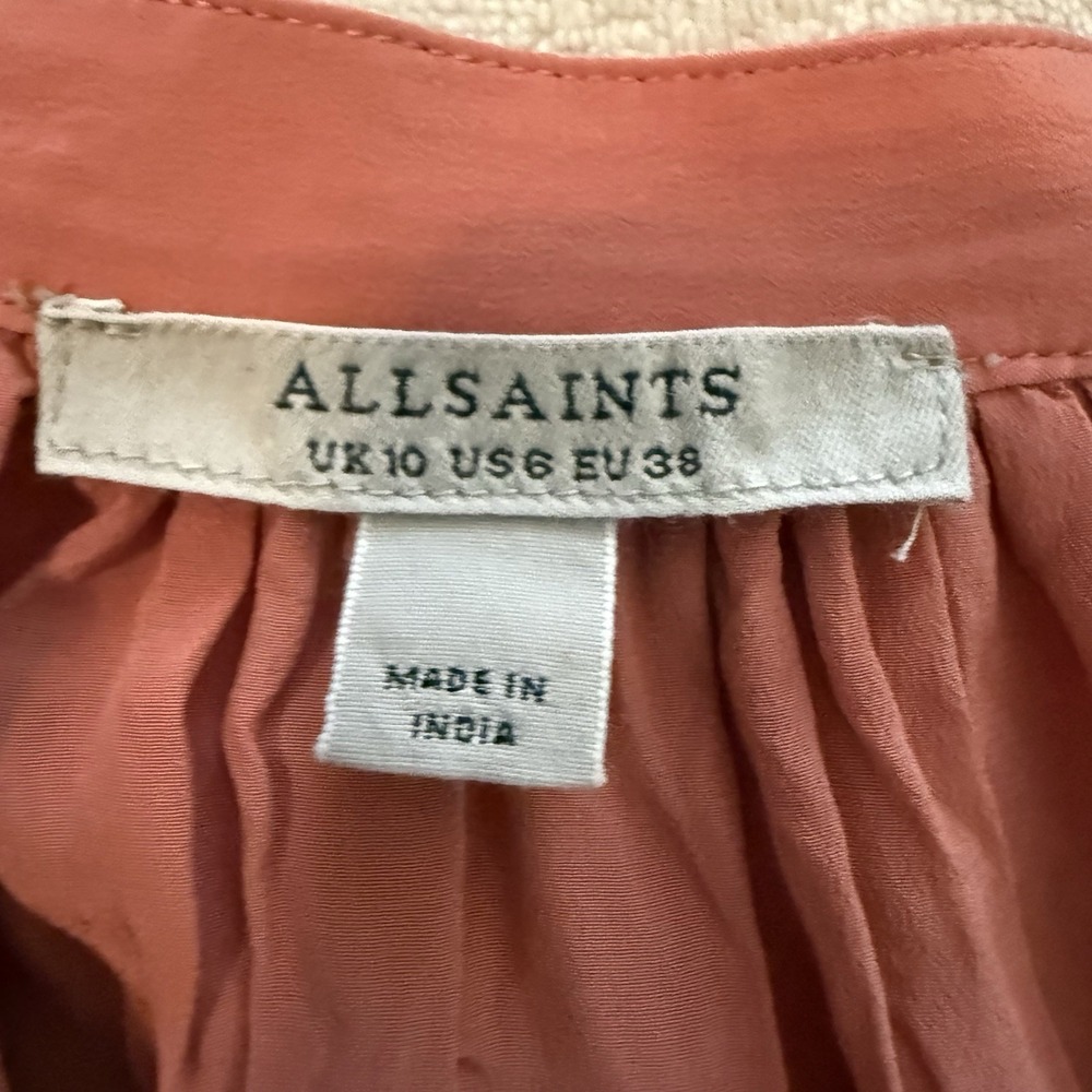 All Saints Womens Long‎ Sleeve Hezzy Blouse Top Size US 6 Coral Salmon Pink - Picture 12 of 12
